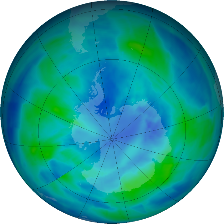 Antarctic ozone map for 02 April 2009